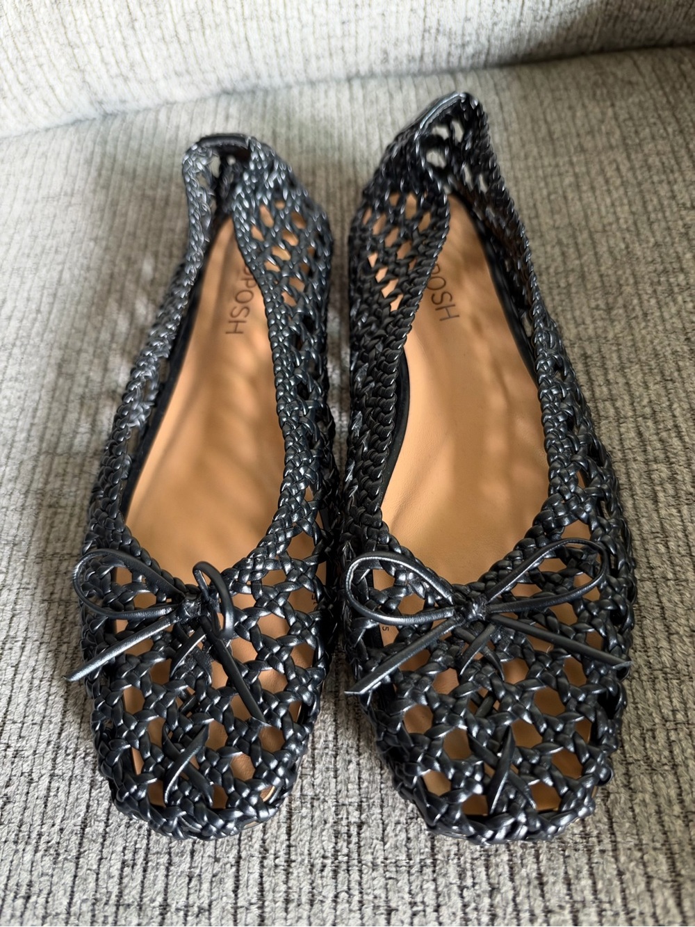 Black Woven Bow Flats for Women - Breathable Slip-On Loafer